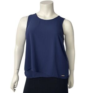 Michael Kors Blouse Sz L Navy Top Normcore Vanillagirl Quietluxury Oldmoney Work